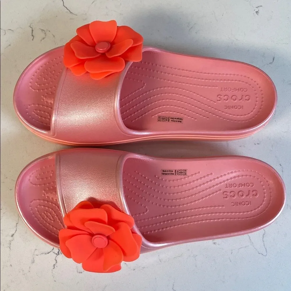 Crocs Crocband™ Platform Vivid Blooms Slide Women's Pink Floral Sandals Size 9